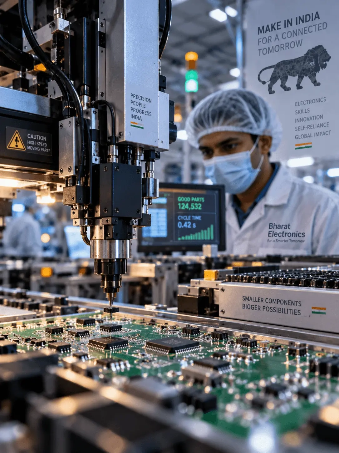 Robotic PCB assembly in Indian electronics facility